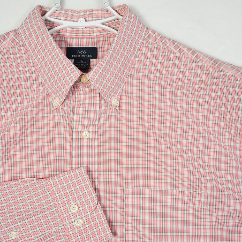 Brooks Brothers 346 Mens XL Non Iron Gingham‎ Check Button Down Shirt Red White